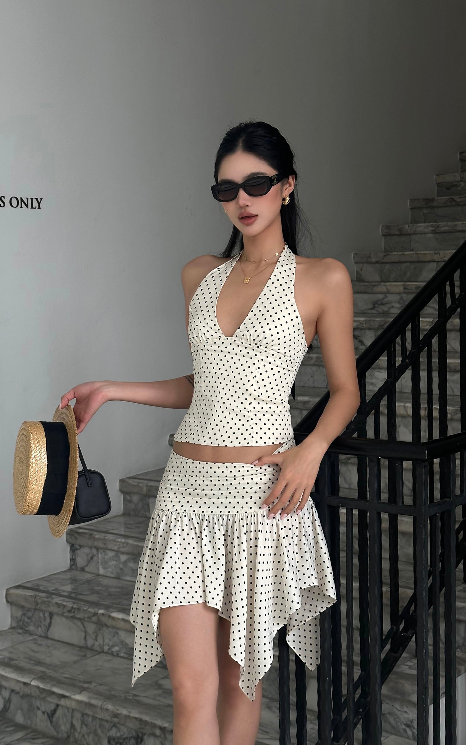 ROVENTE Polka Dot Halter Top &amp; Skirt Set - PINKPARKS