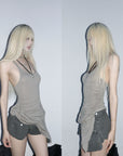 Rase le sol Asymmetric Ruched Tank Top - PINKPARKS
