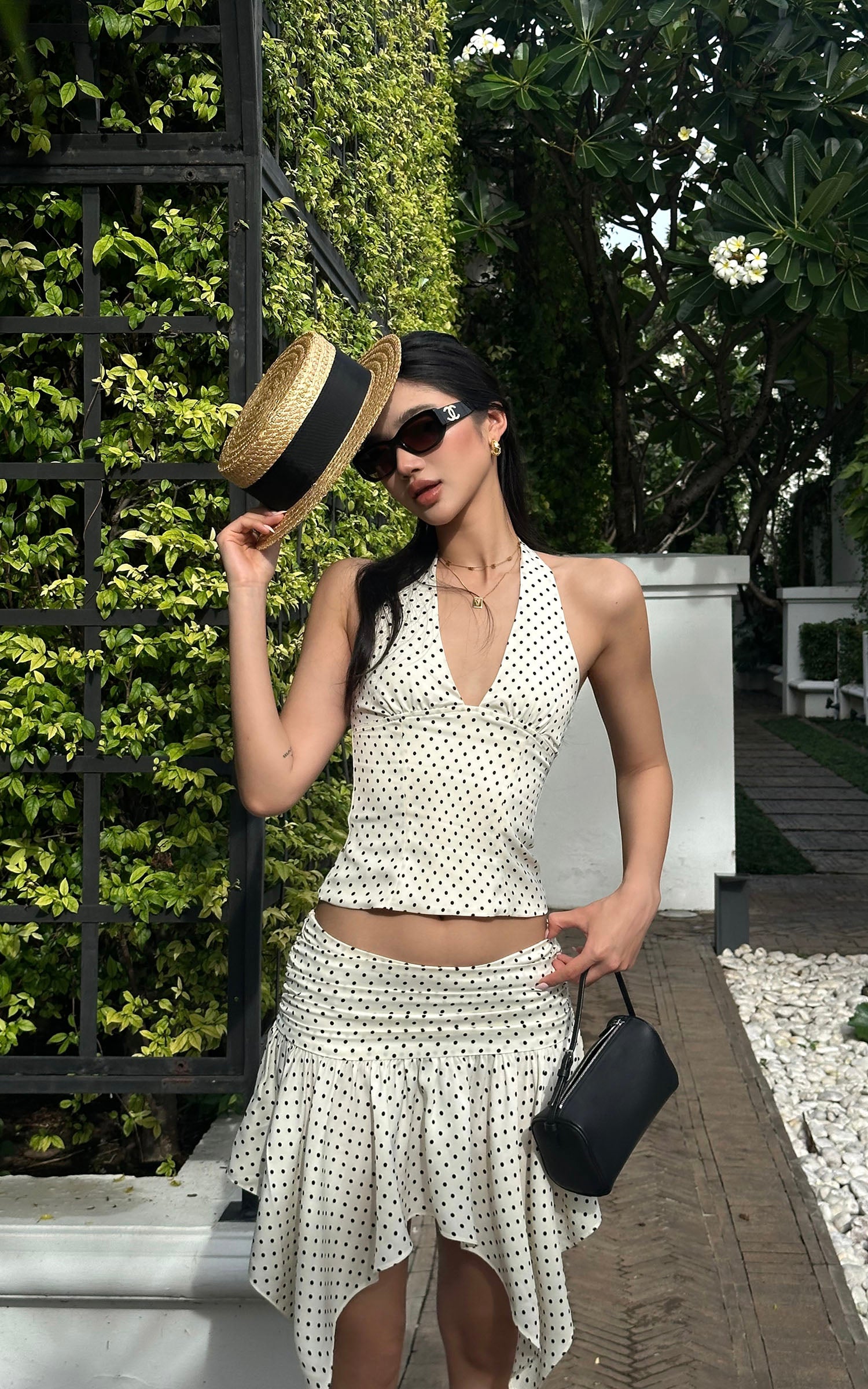 ROVENTE Polka Dot Halter Top &amp; Skirt Set - PINKPARKS
