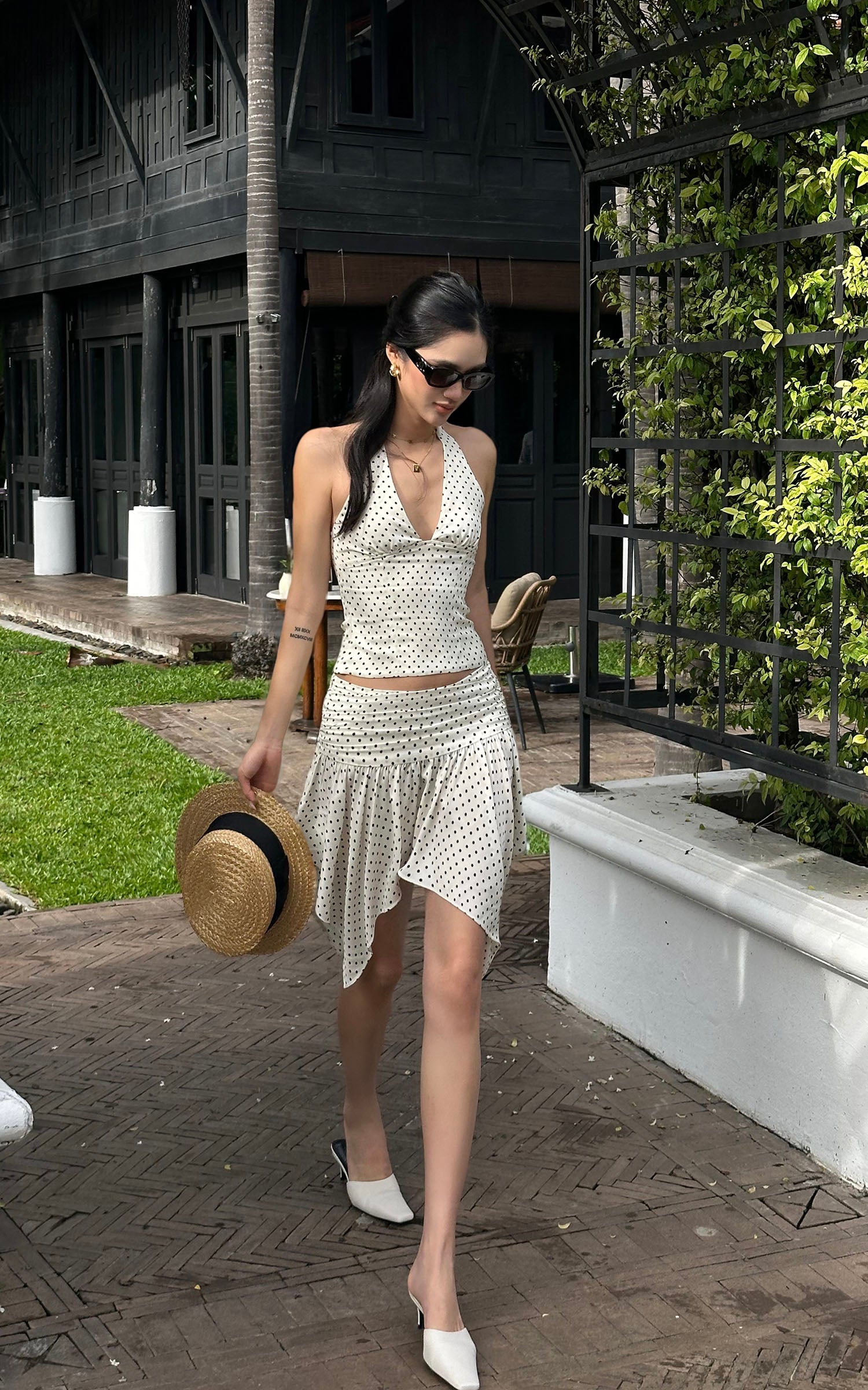 ROVENTE Polka Dot Halter Top &amp; Skirt Set - PINKPARKS