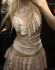 Rase le sol Ruffled Halter Sleeveless Knit Top in Soft Cream - PINKPARKS