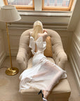 Rase le sol Draped Halter Backless Gown with Oversized Bow - PINKPARKS