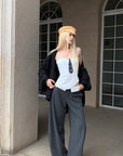 Rase le sol Deconstructed Collar Pinstripe Wide-Leg Trousers - PINKPARKS