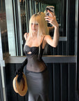 Rase le sol Sheer Panel Spliced Corset Maxi Dress - PINKPARKS