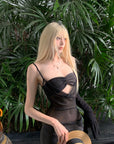 Rase le sol Sheer Panel Spliced Corset Maxi Dress - PINKPARKS