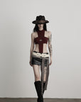 DOINDULGE Asymmetric Cutout Bodysuit with Ceramic Cross Embellishment