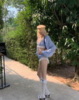 Rase le sol Lace Trim Lantern Sleeve Top & Shorts Set - PINKPARKS