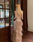 Rase le sol Ruffled Halter Sleeveless Knit Top in Soft Cream - PINKPARKS
