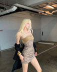 Rase le sol Gold Velvet Strapless Mini Dress in Metallic Leopard Jacquard - PINKPARKS