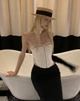 Rase le sol White Hook-Eye Bustier with Lace Trim - PINKPARKS