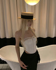 Rase le sol White Hook-Eye Bustier with Lace Trim - PINKPARKS