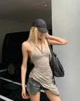 Rase le sol Asymmetric Ruched Tank Top - PINKPARKS