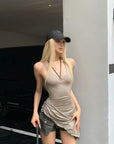 Rase le sol Asymmetric Ruched Tank Top - PINKPARKS