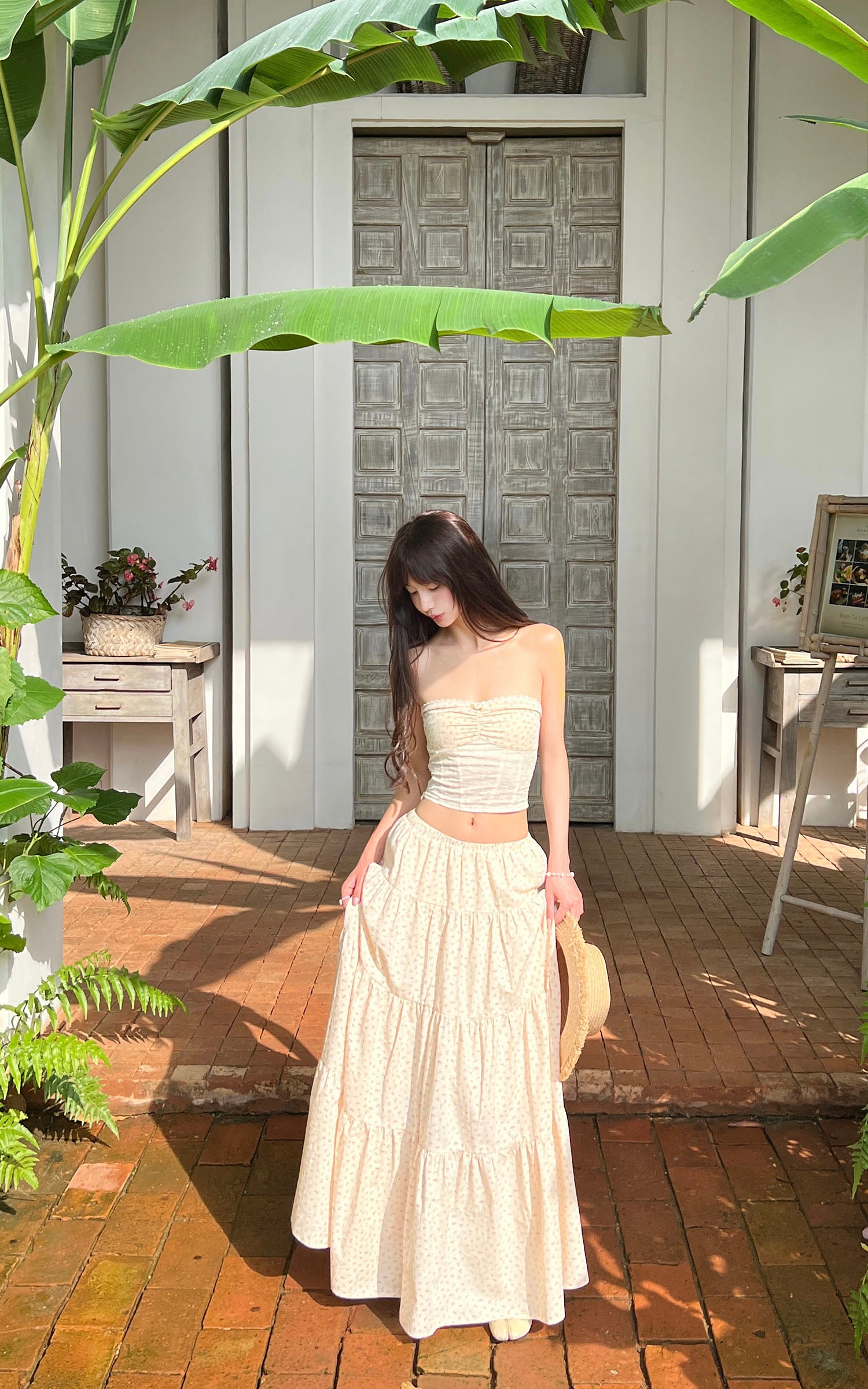 DreamyNerd Floral Bandeau Top &amp; Maxi Skirt Set - PINKPARKS