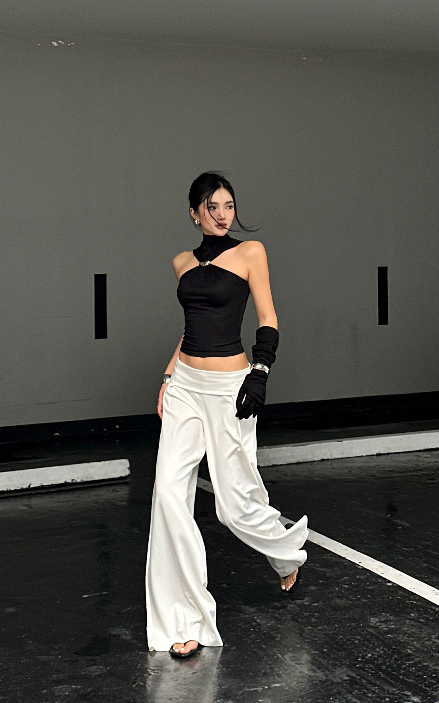 ROVENTE Black Halterneck Top with Metal Clasp - PINKPARKS