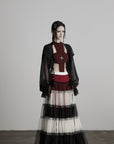 DOINDULGE Draped Mesh Hooded Cardigan with Tassel Accents and Voluminous Sleeves