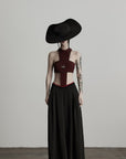 DOINDULGE Ruched Wide-Leg Pants with V-Cut Waist and Beaded Trim
