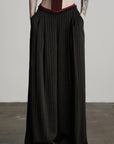 DOINDULGE Ruched Wide-Leg Pants with V-Cut Waist and Beaded Trim