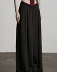 DOINDULGE Ruched Wide-Leg Pants with V-Cut Waist and Beaded Trim