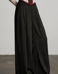 DOINDULGE Ruched Wide-Leg Pants with V-Cut Waist and Beaded Trim