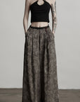 DOINDULGE Shadow Jacquard Wide Pants with Lace Waist and Beaded Trim