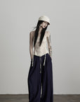 DOINDULGE Wide-Leg Pants with Contrast Waistband and Bead Detail