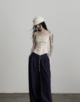 DOINDULGE Wide-Leg Pants with Contrast Waistband and Bead Detail