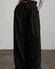 DOINDULGE Structured Wide-Leg Pants with Textured Detail and Sculpted Waistband