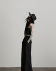 DOINDULGE Structured Wide-Leg Pants with Textured Detail and Sculpted Waistband