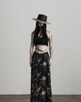 DOINDULGE Sheer Texture Shirt & Long Skirt Set with Abstract Shadow Print
