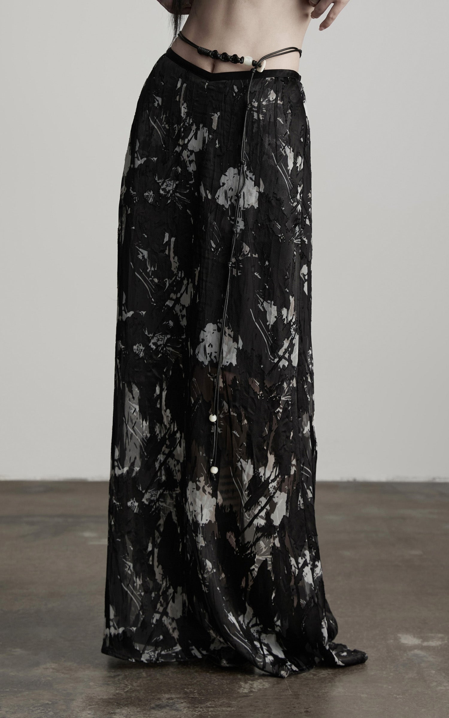 DOINDULGE Sheer Texture Shirt &amp; Long Skirt Set with Abstract Shadow Print