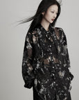 DOINDULGE Sheer Texture Shirt & Long Skirt Set with Abstract Shadow Print