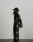 DOINDULGE Sheer Texture Shirt & Long Skirt Set with Abstract Shadow Print