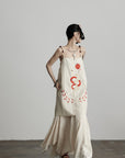 DOINDULGE Embroidered Snake and Flower Layered Linen Dress