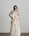 DOINDULGE Embroidered Snake and Flower Layered Linen Dress