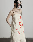 DOINDULGE Embroidered Snake and Flower Layered Linen Dress