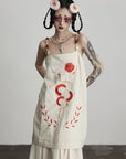 DOINDULGE Embroidered Snake and Flower Layered Linen Dress