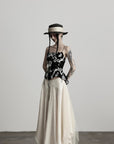 DOINDULGE Deconstructed Draped Jacquard Midi Skirt with Tulle Layering