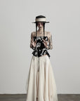 DOINDULGE Deconstructed Draped Jacquard Midi Skirt with Tulle Layering