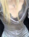 Rase le sol Draped Mesh Top with Lace Trim Camisole Set - PINKPARKS