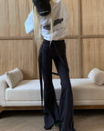 Rase le sol High-Waisted Stretch Flared Pants with Asymmetric Wrap Tie Detail - PINKPARKS
