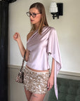 0122stepll Asymmetric One-Shoulder Satin Top