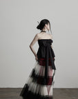 DOINDULGE Strapless Bow Top with Gathered Bodice and Dramatic Drape