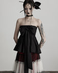 DOINDULGE Strapless Bow Top with Gathered Bodice and Dramatic Drape
