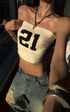 WARDEN EDGE Strapless Knit Tube Top with Bold “21” Motif - PINKPARKS