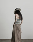 DOINDULGE Draped Asymmetric Wide-Leg Trousers in Textured Stripe