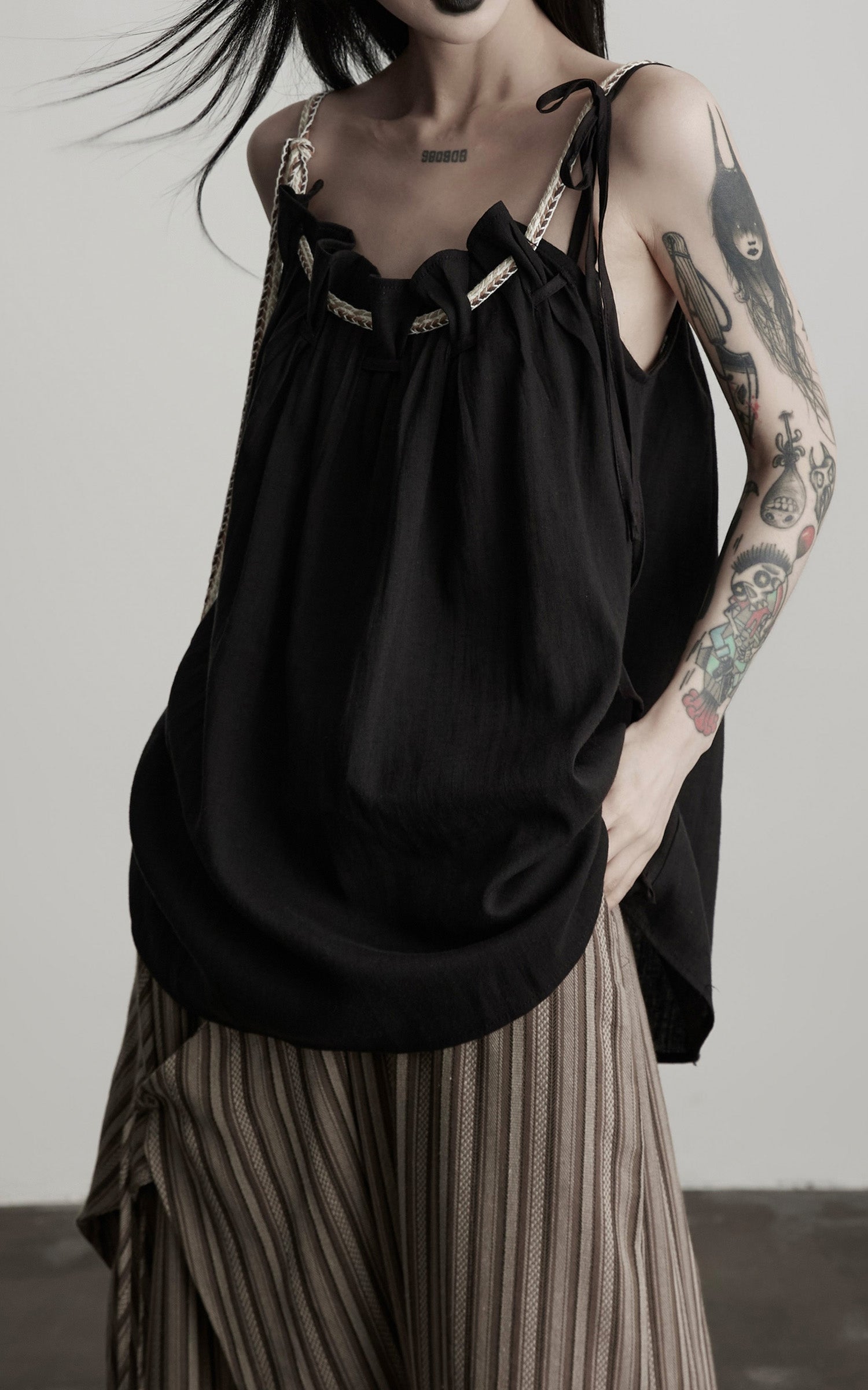 DOINDULGE Braided Rope Drawstring Strap Top