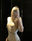 Rase le sol Ruched Waist Gothic Text Fitted T-Shirt - PINKPARKS