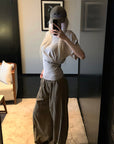 Rase le sol Ruched Waist Gothic Text Fitted T-Shirt - PINKPARKS