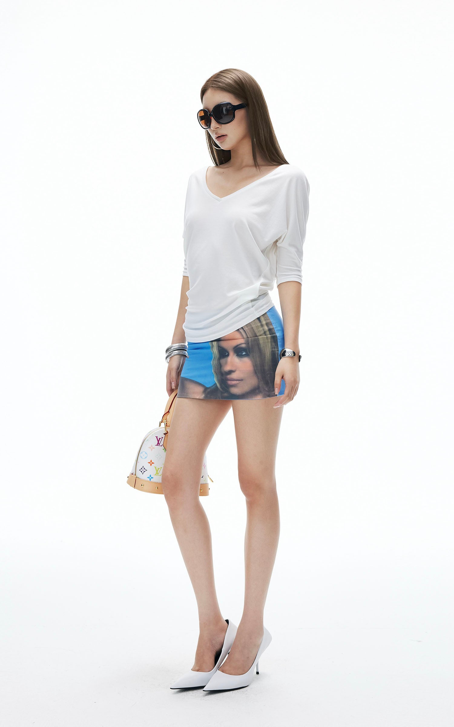 IAMXIAA Off-Shoulder Layered Effect Tee Short Sleeve Casual Loose Fit Top